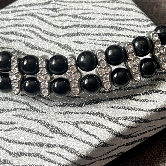 BLACK BEADED DOUBLE ROW CRYSTAL EMBELLISHED CHOKER - Picture 3 of 11